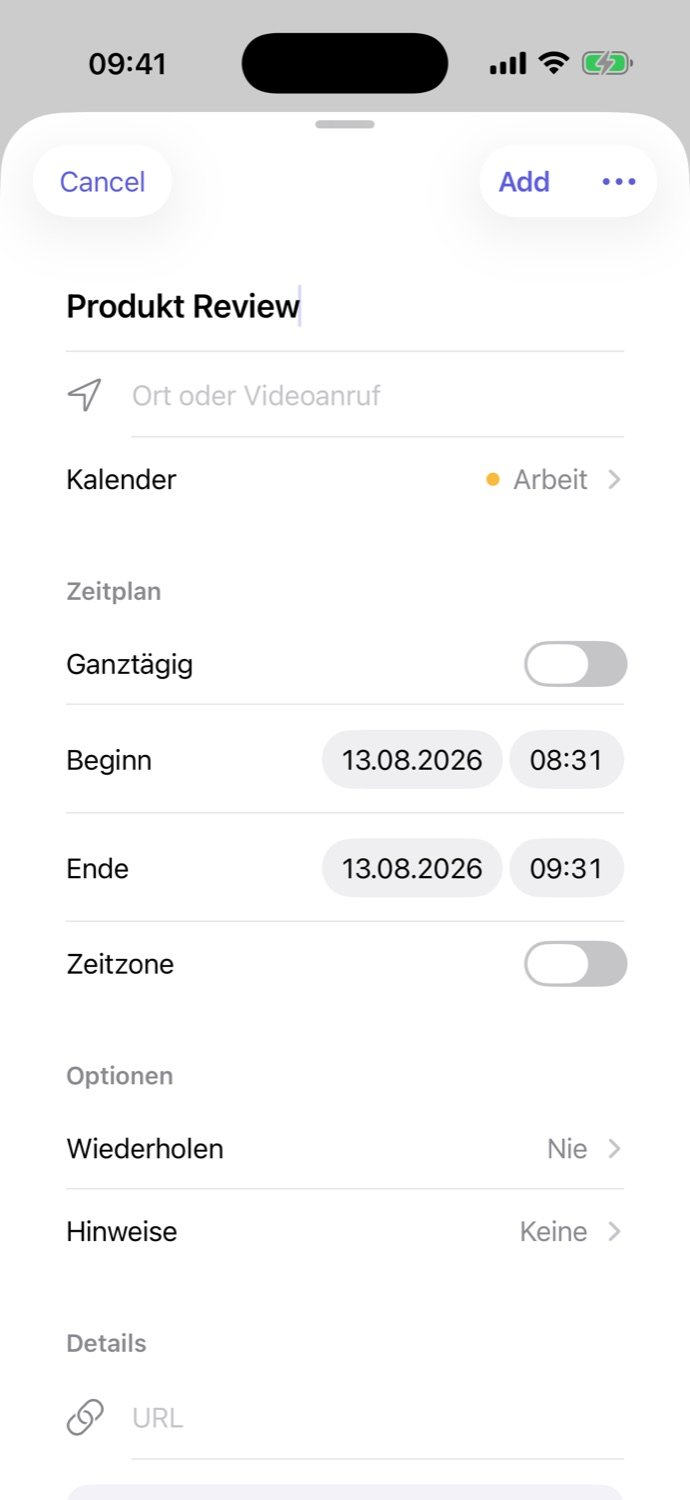 Planungsansicht mit Terminentwürfen